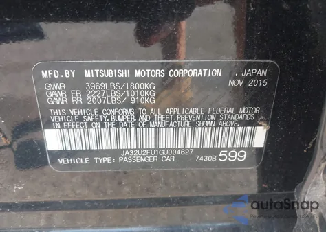 2016 Mitsubishi Lancer Es from USA, damaged, VIN JA32U2FU1GU004627